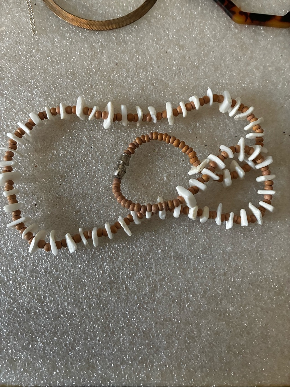 Natural White Shell and Tan Bead Necklace